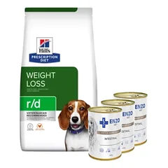 HILL'S PD Prescription Diet Canine r/d 10kg + ENZO VET Žarnyno dieta šunims su ėriena 3x400g