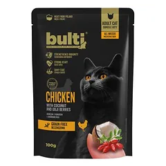 BULTI Superfood drėgnas maistas katėms, pilnavertis, maišelis 100 g, Huhn mit Kokos & Goji-Beeren — 3 nuotrauka