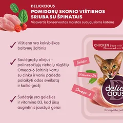 DELICKCIOUS konservuotas pašaras suaugusioms katėms - sriuba su pomidorais ir vištiena, 80 g — 2 nuotrauka