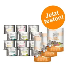 MjAMjAM kombinuotas rinkinys: 12 x 200 g drėgno maisto + 3 x 125 g skanėstų maišelis, sultinga vištiena