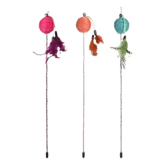 Flamingo Cat Dangler Glitty interaktyvus žaislas katėms su kamuoliuku, įvairių spalvų, 42 cm