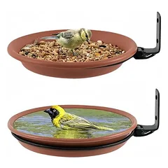 ZooVenture 2-teiliges Vogelbad- und Tränke-Set, Braun, für den Außenbereich