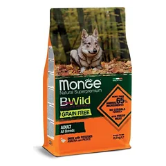 Monge BWild GF su antiena ir bulvėmis be grūdų sausas maistas suaugusiems šunims su antienos mėsa ir bulvėmis, 2,5 kg
