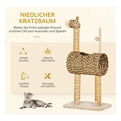 Kačių draskyklė žirafos dizaino su tuneliu, smėlio spalvos, 101 cm — 4 nuotrauka