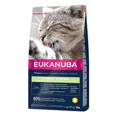Eukanuba CAT Adult HAIRBALL CONTROL Chicken sausas maistas suaugusiems katėms su vištiena, plaukų kamuoliukų kontrolei, 2 kg