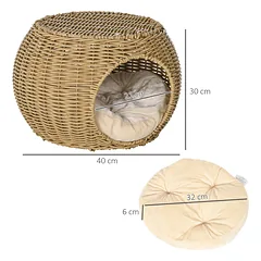 Pintas namelis katėms su 2 aukštais ir pagalvėle, Ø40x30 cm, katėms iki 3,5 kg, šviesiai rudas — 3 nuotrauka