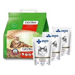 JRS Cats Best Eko Plus - Agregatinis medinis kraikas 5l / 2,1kg + ENZO VET Žarnynas su ėriena padaže katėms 3x100g