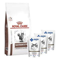 ROYAL CANIN Gastro Intestinal vidutinio kaloringumo GIM 35 400g + ENZO VET Žarnynas su ėriena padaže katėms 3x100g