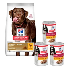 HILL'S Science Plan Canine Adult Healthy Mobility Large breed Chicken 14 kg didelių veislių šunų ėdalas sąnariams + 3 skardinės NEMOKAMAI
