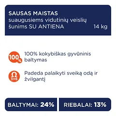 CLUB 4 PAWS Premium vidutinių veislių suaugusiems šunims su antiena. Visavertis sausas pašaras, 14 kg — 3 nuotrauka