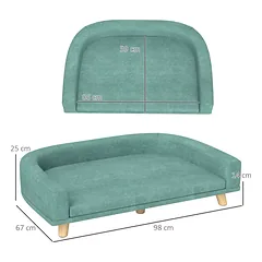 Šunų sofa dideliems šunims iki 30 kg, paminkštinta, su pušies medienos kojelėmis, 98 x 67 x 25 cm, žalia — 3 nuotrauka