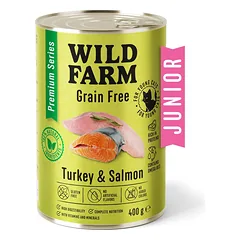 WILD FARM Premium Grain Free Turkey and Salmon Junior 400g - kačiukų ėdalas be grūdų