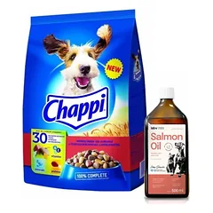 CHAPPI 9kg - sausas maistas šunims su jautiena, paukštiena ir daržovėmis + Lab-V 100% lašišų aliejus įvairaus amžiaus šunims ir katėms 500ml šalto spaudimo