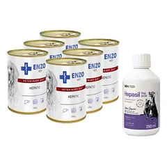 ENZO VET Hepatic nuo kepenų ligų šunims 6x400g + Lab-v Hepasil Dog & Cat preparatas šunų ir kačių kepenų veiklai gerinti 250 ml