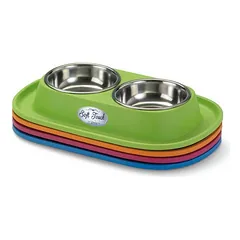 Georplast Soft Touch Double Bowl dvigubas metalinis dubenėlis šunims ir katėms su guminiu padėklu, įvairių spalvų, 31x20x3,5 cm — 5 nuotrauka