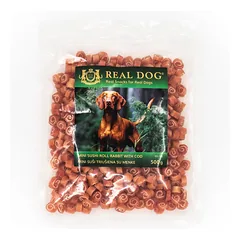 Real Dog skanėstai šunims, mini suši triušiena su menke, 500 g