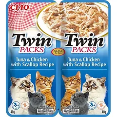 INABA Twin Tunas su vištiena ir šukutėmis sultinyje katėms 2x40 g