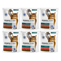 PERFECT FIT Sterile 1+ 6x750 g sausas visavertis pašaras suaugusioms katėms, kuriame gausu jautienos
