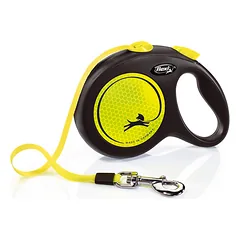 FLEXI New neon L tape automatinis pavadėlis šunims iki 50kg, juosta 5m, geltonas