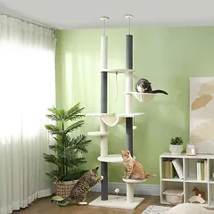 Kačių drąskyklė PawHut 60x44x255cm., baltos/tamsiai pilkos spalvos — 2 nuotrauka