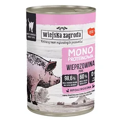 WIEJSKA ZAGRODA Vienos rūšies baltymų kiaulienos šlapias kačių maistas 12x400 g
