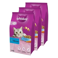 WHISKAS Adult 3x1,4 kg sausas visavertis maistas suaugusiems katėms su skaniu tunu