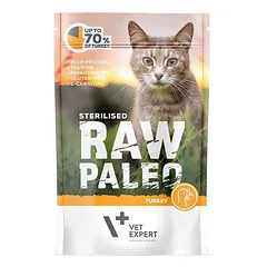 VETEXPERT RAW PALEO Sterilised turkey 100 g šlapias maistas kastruotoms katėms su kalakutiena
