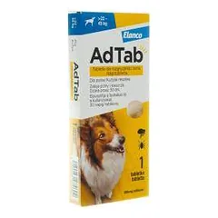 Elanco AdTab kramtomosios tabletės nuo erkių ir blusų 22-45 kg svorio šunims, 900 mg, N1