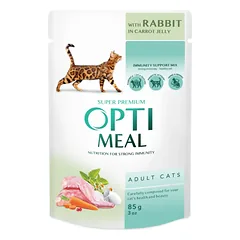 OPTIMEAL konservai suaugusioms katėms su triušiena ir morkomis 85g x 12