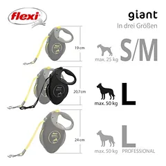 flexi Giant L Black Edition automatinis pavadėlis, juosta 8 m, juodas parduotuvėje zooplus.de