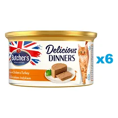 BUTCHER'S Classic Delicious Dinners konservai putėsiai su vištiena ir kalakutiena 85 g