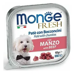Monge Fresh paštetas ir gabaliukai su jautiena, drėgnas maistas šunims 100 g