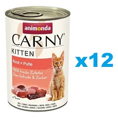 ANIMONDA Carny Kitten Beef&Turkey 12x400 g jautiena ir kalakutiena kačiukams