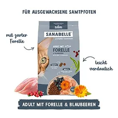 Sanabelle Adult su upėtakiu ir mėlynėmis, sausas maistas katėms