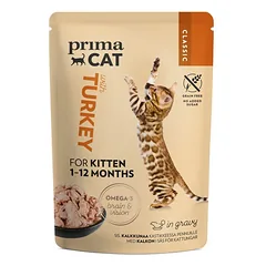 PrimaCat Classic Turkey klasikinis drėgnas maistas kačiukams padaže, 85 g nuotrauka