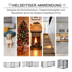 Sulankstomas metalinis apsauginis barjeras ir aptvaras gyvūnams 2 viename, 300 x 3 x 74,5 cm, juodas — 4 nuotrauka