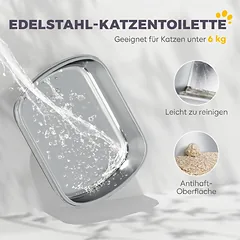 Uždaras kačių tualetas iš nerūdijančio plieno su semtuvėliu ir kvapų maišeliu, 52,4x41,3x39,8 cm, tamsiai pilkas — 4 nuotrauka