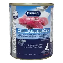 DR. CLAUDER’S drėgnas maistas šunims su paukščių širdelėmis ir prebiotikais 6x800g