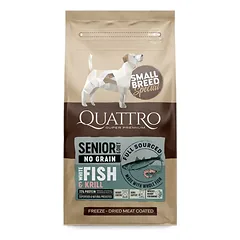 Quattro SB sausas seniems/dietinis mažų veislių šunims pašaras su balta žuvimi ir kriliu