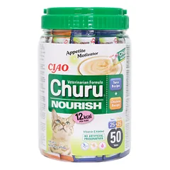 Churu Vet Nourish kreminis vištienos ir tuno skanėstas apetitui skatinti katėms, 50 vnt.