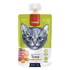Wanpy mėsos tyrelė katėms su tunu, vištiena ir morkomis, 90 g