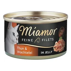Miamor Feine Filets in jelly - drėgnas kačių ėdalas su tunu ir kiaušiniais 100g skardinė