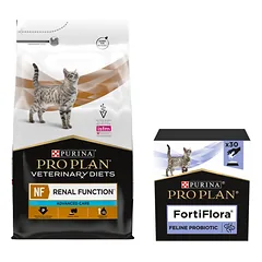 PURINA Veterinary PVD NF Inkstų funkcija katė 5 kg + PURINA PVD FortiFlora Cat 30 paketėlių