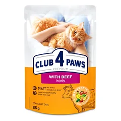 CLUB 4 PAWS Premium konservuotas ėdalas suaugusioms katėms su jautiena drebučiuose 24x80 gr
