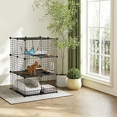 Kačių narvas modulinis su hamaku, juodos ir mėlynos spalvos, 70 × 70 × 105 cm — 2 nuotrauka
