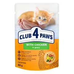CLUB 4 PAWS Premium konservuotas ėdalas kačiukams su vištiena 24x80 gr