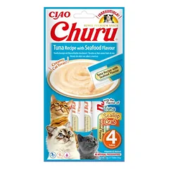 INABA Churu Tuna with seafood 4x14g jūros gėrybės su tunu katėms