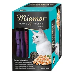 MIAMOR Feine Filets Mini Multibox in jelly 8 x 50 g vištienos ir tuno su pomidorais