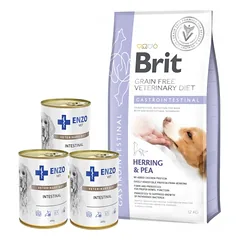 Brit GF veterinary diets dog Gastrointestinal 12 kg + ENZO VET Žarnyno dieta šunims su ėriena 3x400g