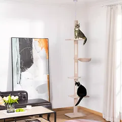 Kačių draskyklė iki lubų, reguliuojamo aukščio, su sizaliniais stulpais, 40 x 34 x 230–260 cm, smėlio spalvos — 2 nuotrauka
